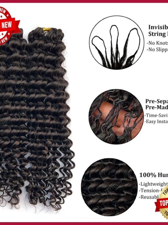 16 Inch Human Hair Extensions Water Wave Pre-Separated Knotless Boho Braids main image 4